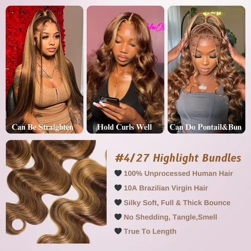 Miniatura 6 de ALHER Long Deep Part 2x6 Closure Body Wave Honey Blonde Highlight, Ombre Brown and Blond 2x6 Kim K Transparent HD Lace Closure Pre Plucked With Baby