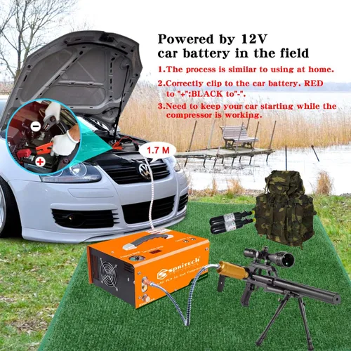 Miniatura 6 de Compresor de aire PCP, apagado automático de 4500 Psi/30 Mpa sin aceite/agua, pistola de aire de presión establecida y bomba de tanque de paintball