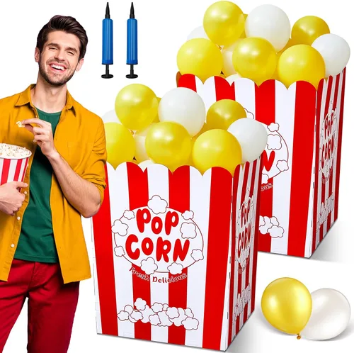 Miniatura 8 de Caja gigante de palomitas de maíz con bomba de globos y globos, soporte de exhibición de palomitas de maíz, decoración para noche de cine