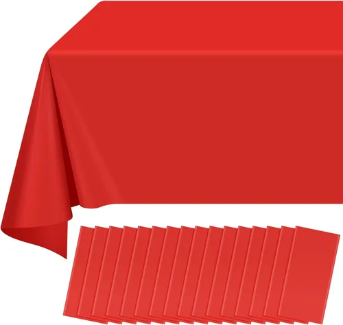 Miniatura 57 de Paquete de 12 manteles redondos de plástico rojo y blanco a cuadros desechables de alta calidad para fiestas, manteles redondos de fiesta