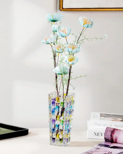 Miniatura 7 de Magcolor Jarrón de vidrio tejido azul pintado a mano - Florero de cristal - 7.7 pulgadas, Florero de vidrio para plantas para arreglos florales