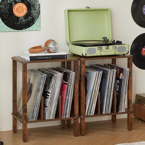Miniatura 14 de LELELINKY Soporte para tocadiscos de 2 niveles con almacenamiento de discos de vinilo hasta 100 álbumes, soporte para discos de dormitorio y mesa