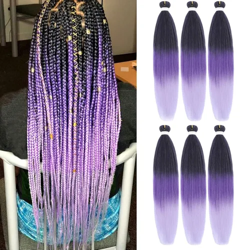 Miniatura 29 de Liang Dian Cabello para hacer trenzas, Cabello estirado para hacer trenzas, 12 pulgadas, 8 paquetes, color ombre púrpura, para sellar en agua