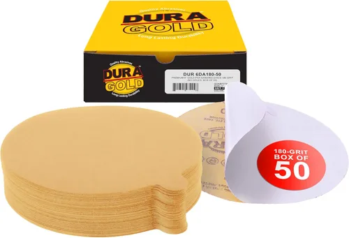 Miniatura 10 de Dura-Gold Discos de lija PSA dorados de 6 pulgadas de alta calidad, grano 400, caja de 50 unidades, papel de lija autoadhesivo para lijadora DA