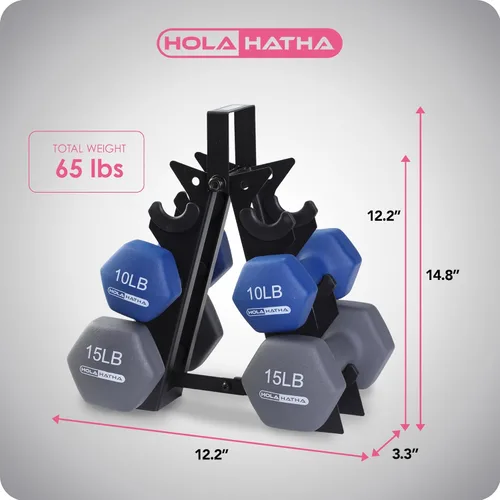 Miniatura 3 de HolaHatha Neoprene Dumbbell Weights Set w/Rack, Home Gym Equipment - Portable Weighted Exercise Dumbbells for Fitness, Training, and Lifting