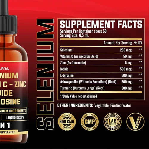 Miniatura 2 de Gotas líquidas de selenio 7 en 1, selenometionina de 200 mcg para hombres y mujeres, suplemento puro de apoyo tiroideo, tintura de alta absorción