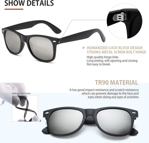 Miniatura 47 de FEIDUSUN Lentes de sol polarizados para hombre y mujer, lentes de sol retro negros para conducir, pescar, protección UV