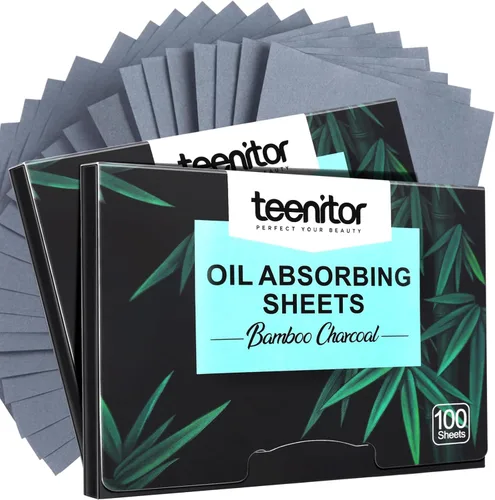 Miniatura 8 de Teenitor Papel secante de carbón de bambú, 1200 hojas absorbentes de aceite para piel grasa, cara y película de control de aceite