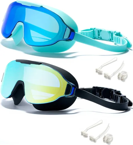 Miniatura 14 de Gafas de natación, gran angular antivaho y a prueba de fugas UV, gafas de natación de moda para hombres y mujeres Espejo deslumbrante blanco
