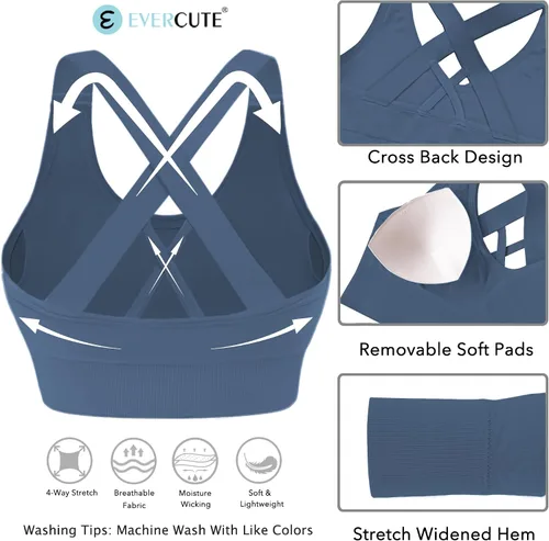 Miniatura 5 de Evercute - Brasier deportivo para mujer, con relleno, tirantes cruzados y sin costuras, brasier de soporte medio para alto impacto, ideal para yoga