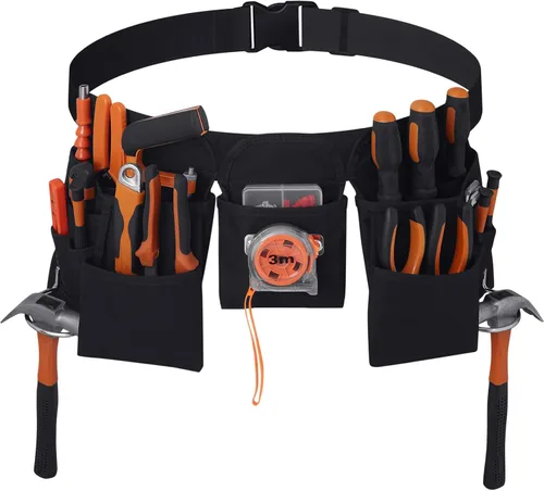 Regalos para hombre, cinturones de herramientas de 19 bolsillos con hebilla de liberación rápida: cinturón utilitario desmontable y ajustable de
