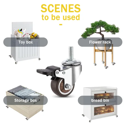 Miniatura 5 de Ruedas de muebles de perfil bajo de 1.25 pulgadas, ruedas de goma giratorias silenciosas con vástago M6x15mm roscadas, capacidad de carga de 150