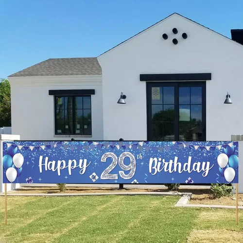 Cartel de feliz cumpleaños número 29, globos de regalo de cristal con estrellas brillantes y confeti, decoración temática para hombres y mujeres,