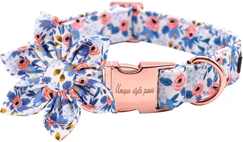 Miniatura 15 de Unique style paws Collar de perro para el día de San Valentín con lazo de flores, collar de cachorro de corazón azul, el mejor regalo para niños