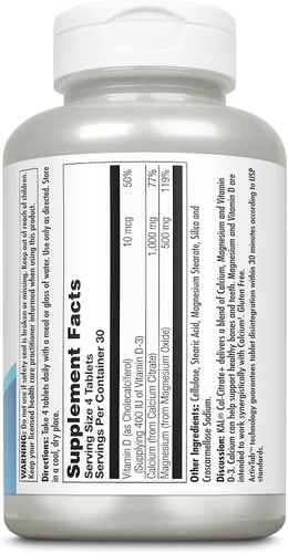 Miniatura 2 de KAL Cal-citrato +, citrato de calcio más vitamina D-3 y 500 mg de magnesio, soporte saludable para huesos y dientes, sin gluten y verificado