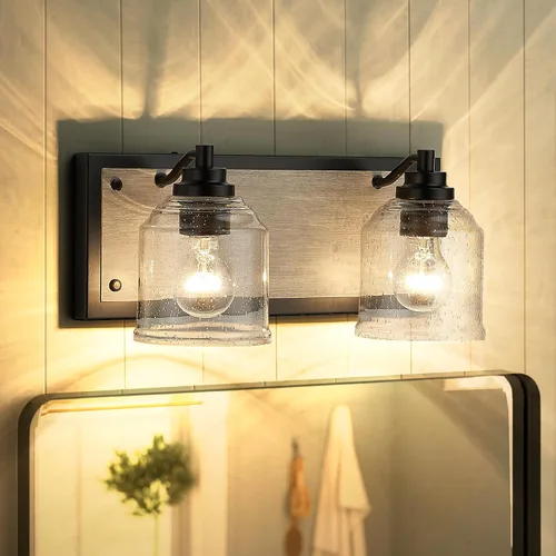 Miniatura 6 de Luces de tocador para baño grandes de 15.8 pulgadas, lámpara de tocador rústica de granja con pantallas de vidrio burbuja, accesorios de iluminación