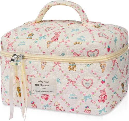 Miniatura 7 de Gosect Bolsa de maquillaje grande, bonita bolsa de cosméticos para mujeres y niñas, bolsa de aseo estética de coqueta floral, bolsa organizadora