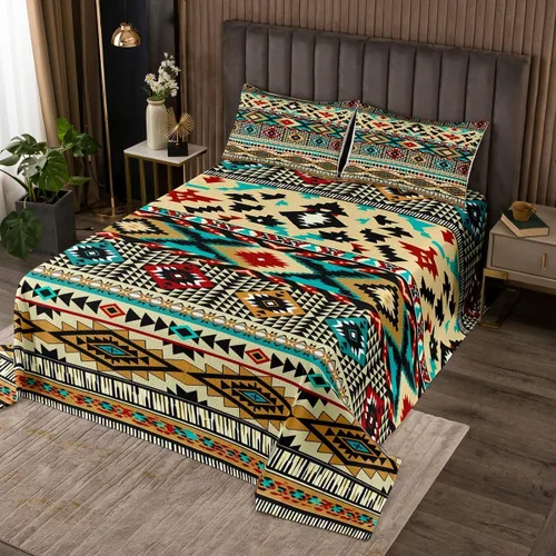 Miniatura 15 de Erosebridal Juego de colcha étnica tribal con flechas geométricas aztecas, acolchado occidental, tribu africana, exótico, atrapasueños, plumas