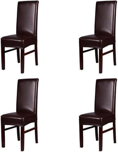 Miniatura 9 de FLYPARTY Funda elástica de piel sintética sólida impermeable para silla de comedor, extraíble, lavable, funda protectora para silla de comedor