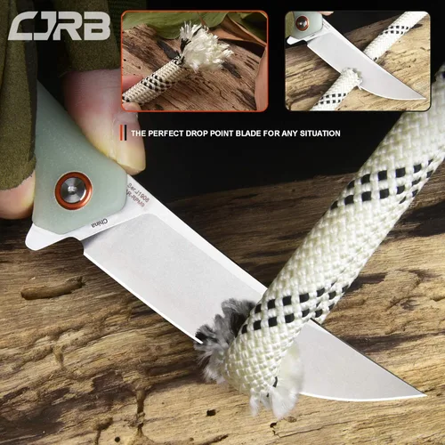 Miniatura 5 de CJRB Cuchillo de bolsillo plegable pequeño con hoja de acero en polvo Stonewash AR-RPM9 y mango G10 cuchillo táctico para hombres y mujeres, EDC al