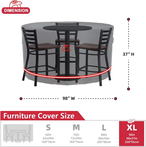Miniatura 2 de Juego de fundas para juegos de muebles de patio Turtle Life, funda resistente redonda para mesa de comedor y sillas al aire libre, funda