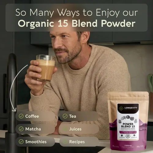 Miniatura 7 de Power 15 - Extracto de suplemento en polvo de mezcla de hongos 3.53 oz Shiitake, melena de león, chaga, reishi, cordyceps, complejo de espectro