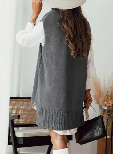 Miniatura 2 de EVLAESS - Chaleco de gran tamaño para mujer, cuello en V, sin mangas, color sólido, suéter suelto