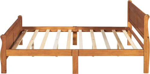 Miniatura 8 de SOFTSEA Base de cama matrimonial de madera maciza con cabecero y estribo, marco de plataforma de cama de madera maciza con soporte de listones