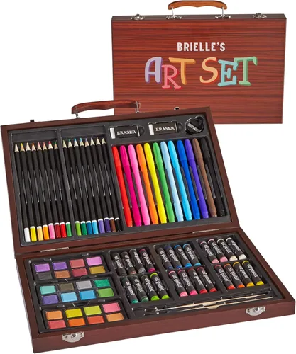 Miniatura 7 de Let's Make Memories - Juego de arte de lujo personalizado de 80 piezas para niños - Estuche de madera - Crayones al óleo, lápices