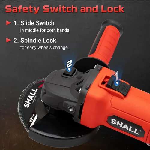 Miniatura 4 de SHALL Amoladora angular de 4-1/2 pulgadas, 11000 RPM, 4 amperios con 2 protecciones, 3 discos de corte, 3 muelas, mango antideslizante, llave