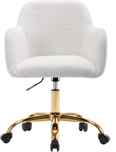 Silla moderna de peluche para oficina en casa, bonita silla de escritorio tapizada con patas de metal dorado, silla giratoria ajustable con ruedas,