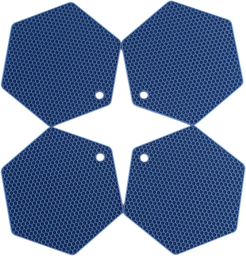 Miniatura 9 de Paquete de 4 salvamanteles de silicona, tapete de secado de platos de diferentes tamaños, soporte para ollas y sartenes, almohadillas calientes