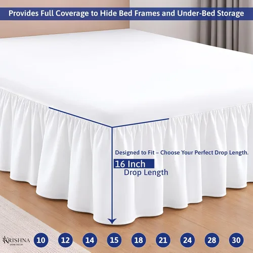Miniatura 3 de KRISHNA Falda de cama con volantes y esquinas divididas Twin, 100% microfibra, calidad de hotel, falda de cama fruncida con caída de 14 pulgadas