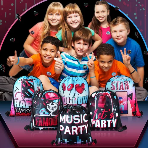 Miniatura 4 de Jexine El kit de 128 piezas de suministros para fiestas musicales incluye 12 pulseras de silicona, 12 llaveros, 12 insignias, 12 lápices, 12 bolsas