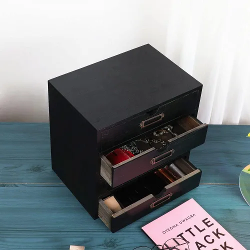 Miniatura 5 de Caja de Almacenamiento de Madera Organizador de Escritorio Rústico con 4 Cajones Accesorios de Escritorio de Oficina Estante Pequeños Contenedores