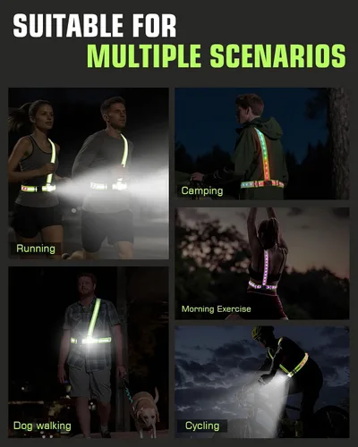 Miniatura 8 de Zacro Chaleco reflectante para correr con 9 modos RGB, luz de pecho de alta visibilidad de 500LM para corredores, equipo de correr recargable