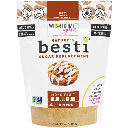 Wholesome Yum Besti Sustituto Natural de Azúcar Moreno - Mezcla Edulcorante de Fruta del Monje Marrón Keto con Alulosa (Sin Eritritol) - Sin OMG,