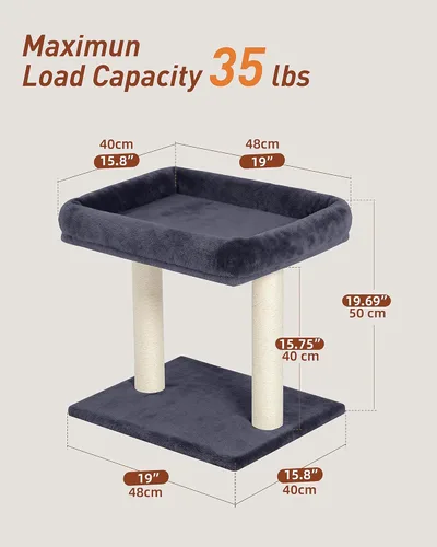 Miniatura 5 de Árbol para gatos KinoTail con gran cama en la plataforma superior (48,3 cm × 40,1 cm), pequeña torre para gatos con rascador para gatos
