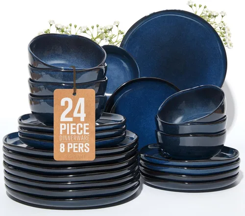Miniatura 45 de Pokini - Juegos de vajilla de gres para cena, juego de platos y cuencos de cerámica, platos de cocina aptos para microondas y lavavajillas, platos