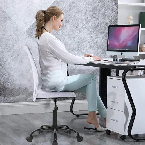 Miniatura 2 de Silla de oficina enrollable sin brazos de malla pequeña, silla de computadora ergonómica, sillas de oficina giratorias sin brazos con soporte Blanco