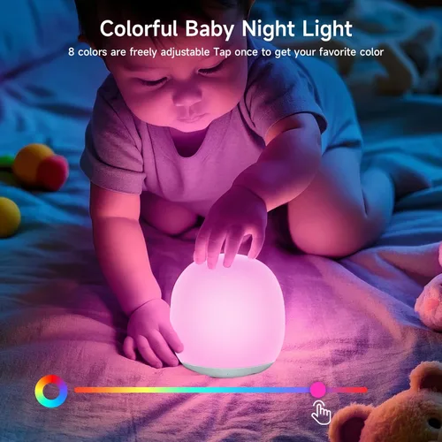 Miniatura 10 de Tyute Luz nocturna para bebé, lámpara de noche de guardería con 8 colores RGB cambiantes, luz nocturna táctil de silicona suave sin BPA