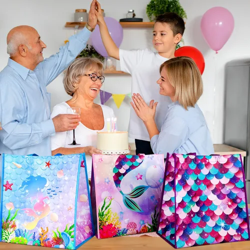 Miniatura 5 de BLEWINDZ Bolsas de regalo grandes con pañuelos: 3 bolsas de regalo reutilizables con asas para fiestas de cumpleaños, baby showers, compras