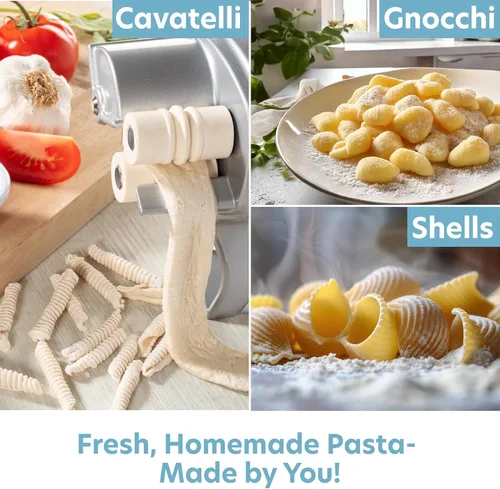 Miniatura 5 de Máquina para hacer cavatelli con rodillos fáciles de limpiar - Hace auténticos gnocchi, conchas de pasta y más - Recetas incluidas, el set
