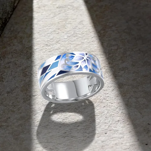 Miniatura 3 de Santuzza Anillo de plata de ley 925 con patrón de flores esmaltadas para mujer