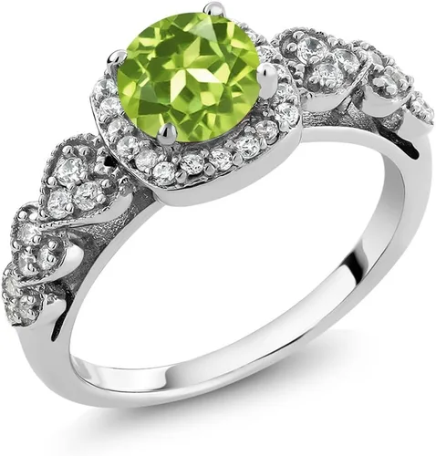 Miniatura 45 de Gem Stone King Anillo de compromiso de aniversario y piedra natal de corte redondo de 0.236 in para mujer, plata de ley 925, anillo de promesa