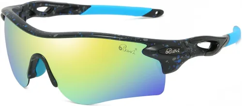 Bevi Lentes de sol deportivos polarizados TR90, marco duradero y ultraligero para hombres y mujeres, béisbol, correr, ciclismo, golf Amarillo Azul
