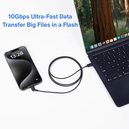 Miniatura 5 de Cable de carga USB C a USB‑C AR para gafas, admite carga rápida de 60 W, transferencia de datos de 10 Gbps y pantalla de 4K a 60 Hz - Chaqueta