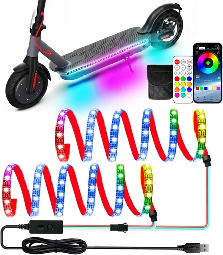Keiurot Tiras de luz LED para scooter para montar por la noche, 5 V, luces de monopatín de alto brillo, control por aplicación, RGBIC, impermeable,