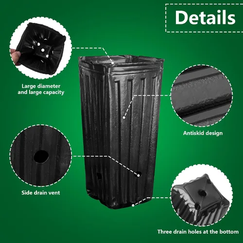 Miniatura 3 de RunNico 50 piezas de macetas de plástico profundas para vivero, macetas de árbol de 30 cm de alto, macetas de contenedor de plántulas negras