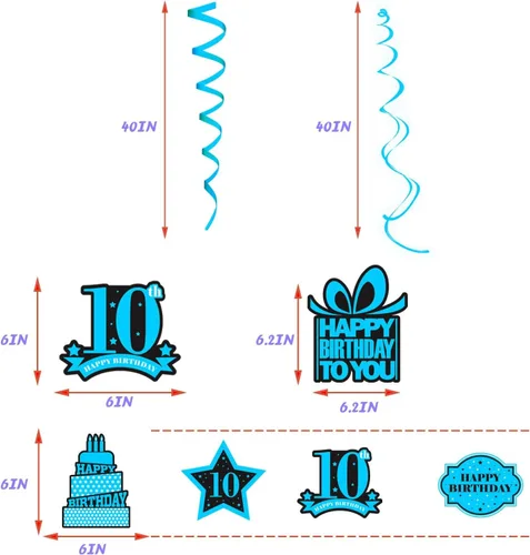 Miniatura 4 de Cartel colgante de feliz cumpleaños número 10 con diseño de remolinos y estrellas, confeti de felicitación a los 10 años de edad, cumpleaños, Hello